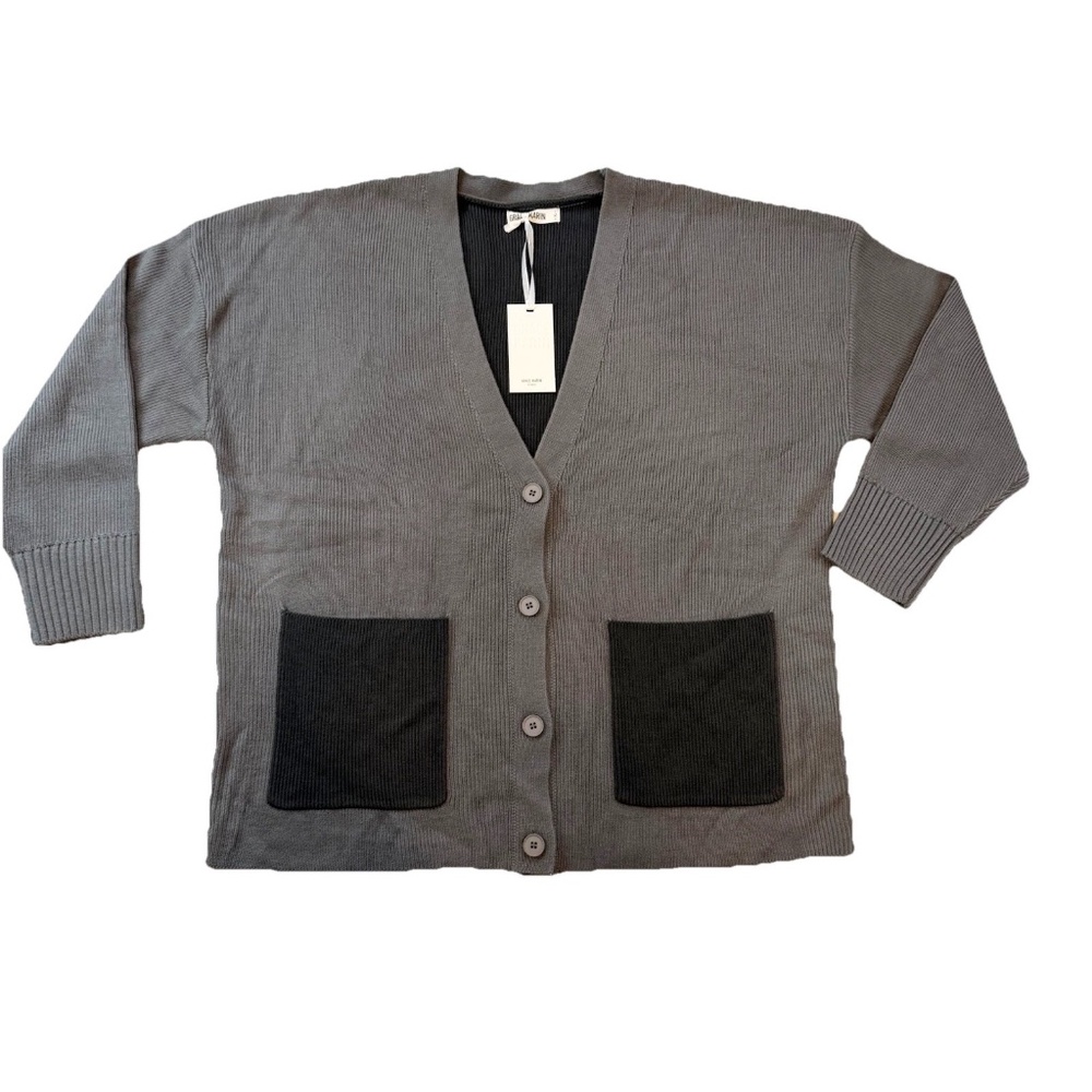 GRACE KARIN Size XL Oversized Color Block Cardigan Gray Button Front Pockets NWT